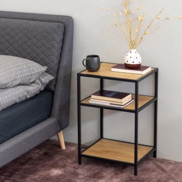 Milford Black Metal 2 Shelf Bedside Table | Oak