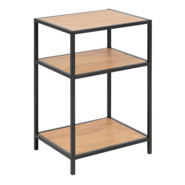 Milford Black Metal Bedside Table with 2 Oak Shelves