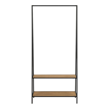 Milford Black Metal Clothes Rack with 2 Oak Shelves