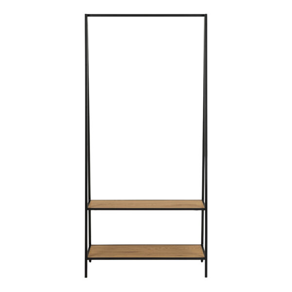 Milford Black Metal Clothes Rack with 2 Oak Shelves