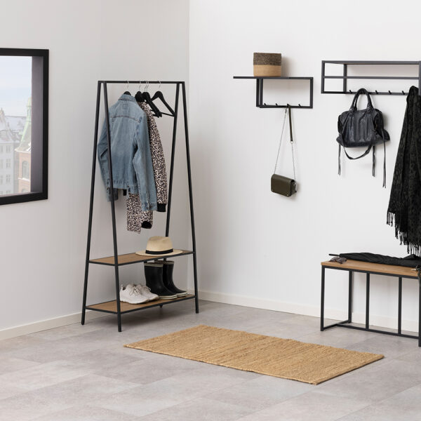 Milford Black Metal Clothes Rack with 2 Oak Shelves | Self Assembly
