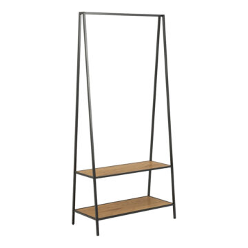 Milford Black Metal Clothes Rack with 2 Oak Shelves