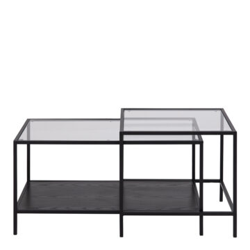 Milford Black Metal Coffee Table Set with Glass Top