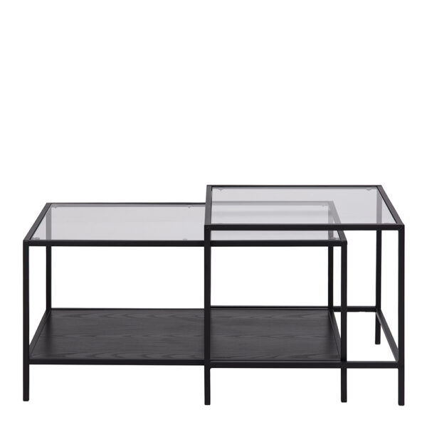 Milford Black Metal Coffee Table Set with Glass Top