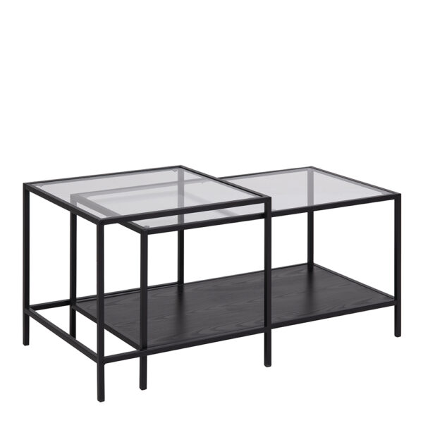 Milford Black Metal Coffee Table Set with Glass Top | Self Assembly