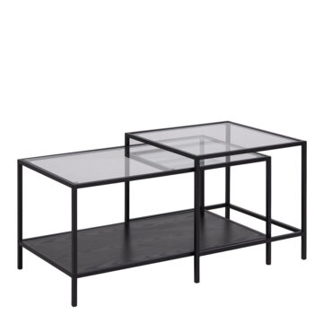 Milford Black Metal Coffee Table Set with Glass Top