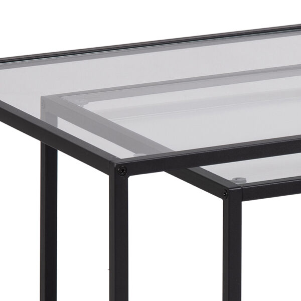 Milford Black Metal Coffee Table Set with Glass Top | Self Assembly