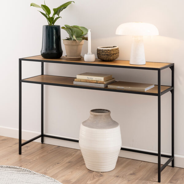 Milford Black Metal Console Table With Oak Top | Self Assembly