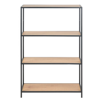 Milford Black Metal Low Bookcase with 3 Oak Shelves