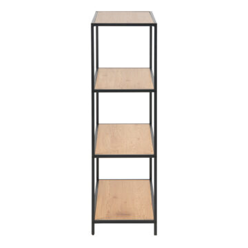 Milford Black Metal Low 3 Shelf Bookcase | Oak Finish