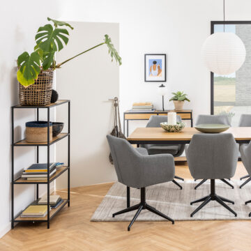 Milford Black Metal Low 3 Shelf Bookcase | Oak Finish