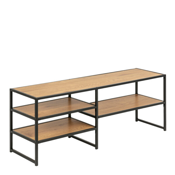 Milford Black Metal Open TV Unit with 3 Oak Shelves | Self Assembly