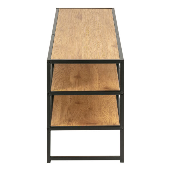 Milford Black Metal Open TV Unit with 3 Oak Shelves | Self Assembly