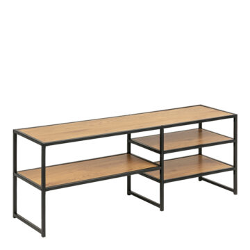 Milford Black Metal Open TV Unit with 3 Oak Shelves