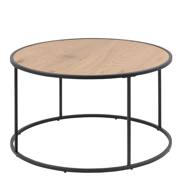 Milford Black Metal Round Coffee Table with Oak Top