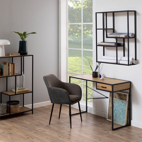 Milford Black Metal Wide Wall Shelf with 3 Additional Oak Shelves | Self Assembly