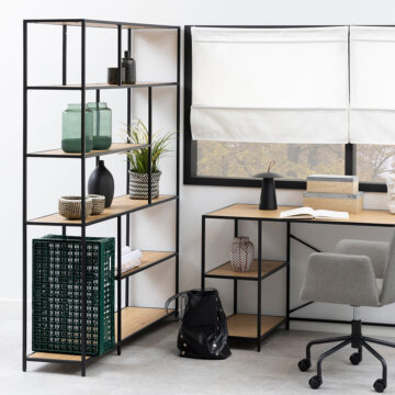 Milford  Bookcase with 1 Drawer and 5 Shelves in Black and Oak