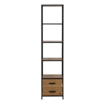 Milford Bookcase with 2 Drawers and 3 Shelves in Black & Oak