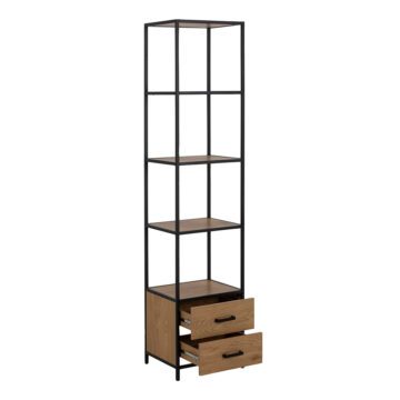 Milford Black Metal 2 Drawer 3 Shelf Bookcase | Oak Finish