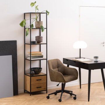 Milford Black Metal 2 Drawer 3 Shelf Bookcase | Oak Finish