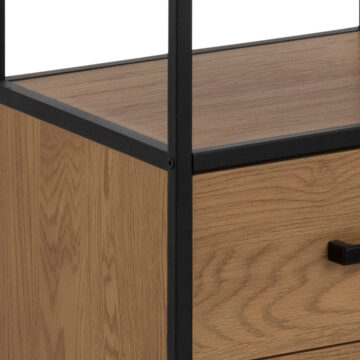 Milford Black Metal 2 Drawer 3 Shelf Bookcase | Oak Finish