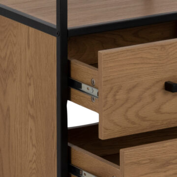 Milford Black Metal 2 Drawer 3 Shelf Bookcase | Oak Finish