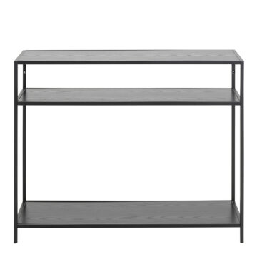 Milford Console Table with 2 Shelves in Black and Oak