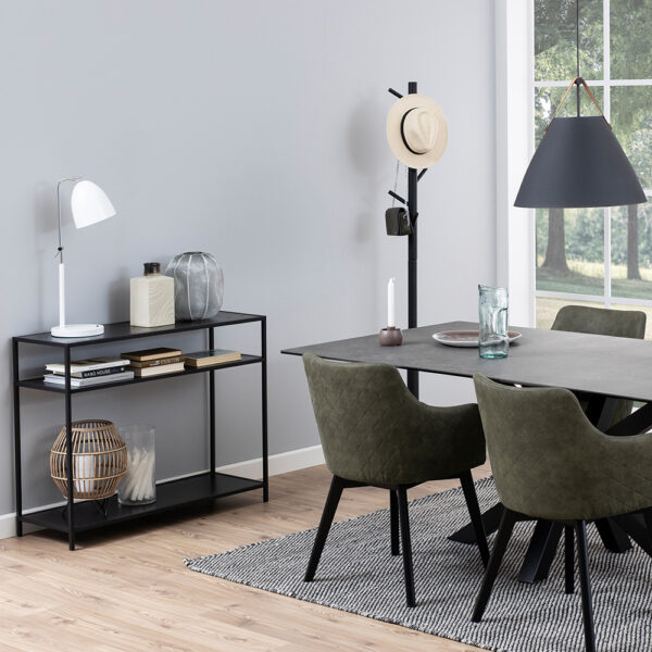 Milford Console Table with 2 Shelves in Black and Oak | Self Assembly