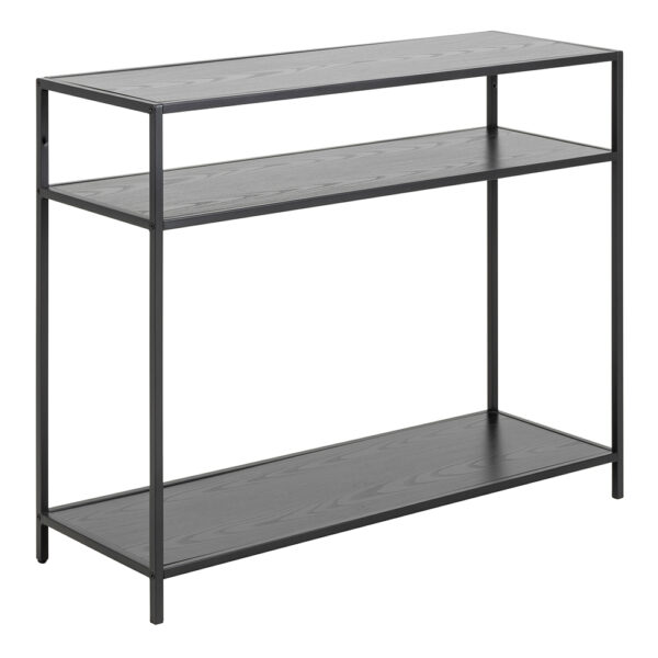 Milford Console Table with 2 Shelves in Black and Oak
