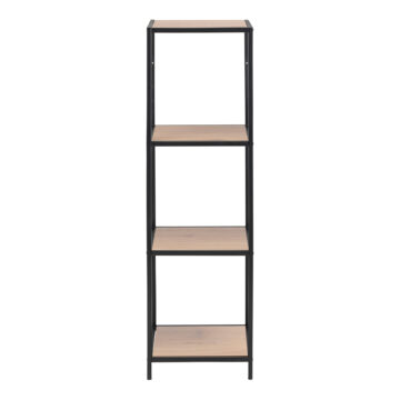 Milford Narrow Black Metal Bookcase with 3 Oak Shelves