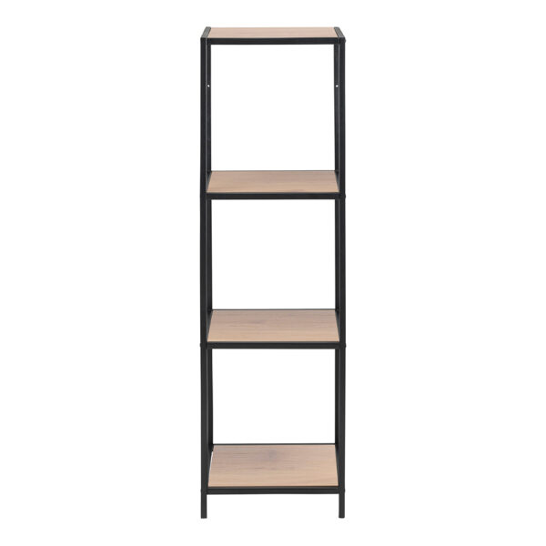 Milford Narrow Black Metal Bookcase with 3 Oak Shelves
