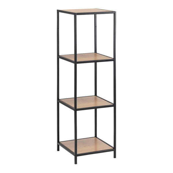 Milford Narrow Black Metal Bookcase with 3 Oak Shelves