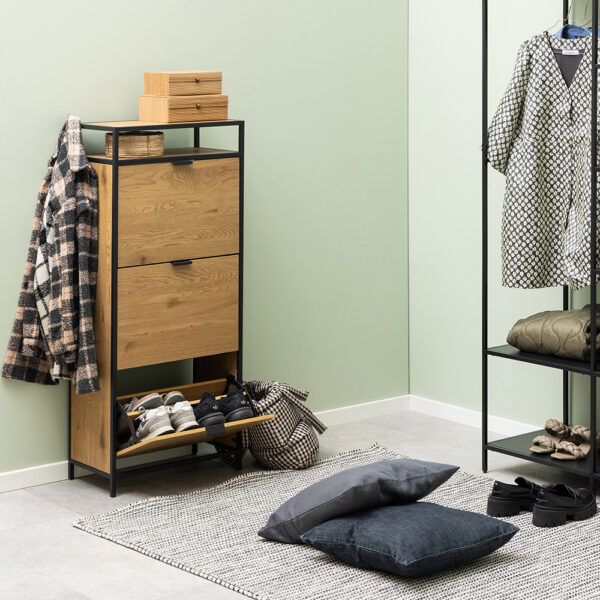 Milford Shoe Cabinet in Black and Oak | Self Assembly