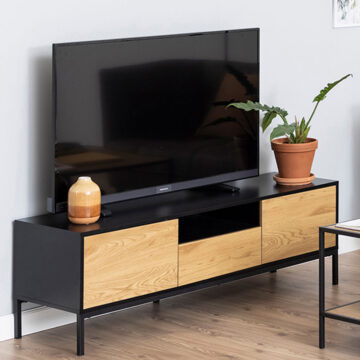 Milford TV Unit 2 Doors 1 Drawer in Black & Oak | Self Assembly