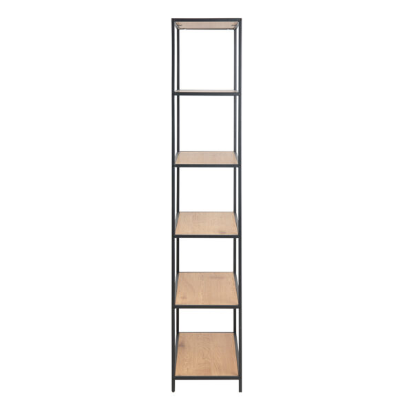 Milford Tall Black Metal Bookcase with 5 Shelves in Oak | Self Assembly
