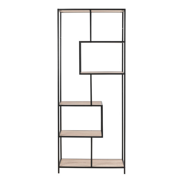 Milford Tall Black Metal Bookcase with 5 Sonoma Oak Shelves
