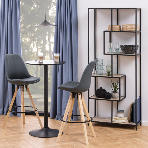 Milford Tall Black Metal Bookcase with 5 Sonoma Oak Shelves | Self Assembly