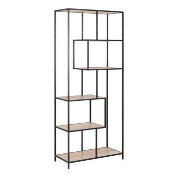 Milford Tall Black Metal Bookcase with 5 Sonoma Oak Shelves
