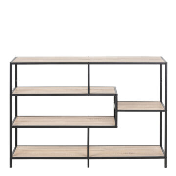 Milford Wide Black Metal Bookcase with 4 Sonoma Oak Shelves