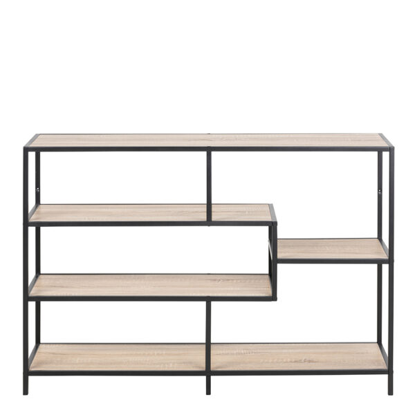 Milford Wide Black Metal Bookcase with 4 Sonoma Oak Shelves