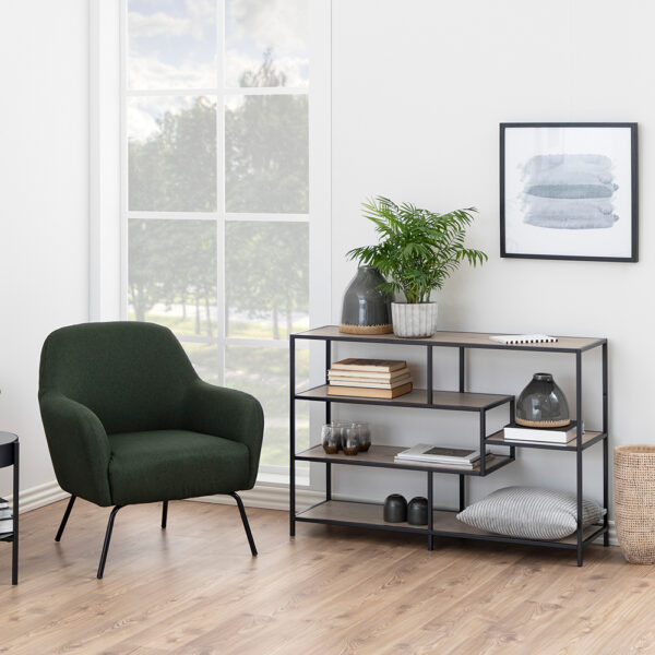 Milford Wide Black Metal Bookcase with 4 Sonoma Oak Shelves | Self Assembly