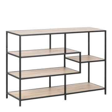 Milford Wide Black Metal Bookcase with 4 Sonoma Oak Shelves