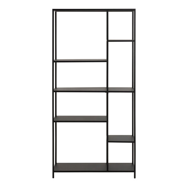 Newland Asymmetrical Bookcase with 6 Shelves in Matt Black
