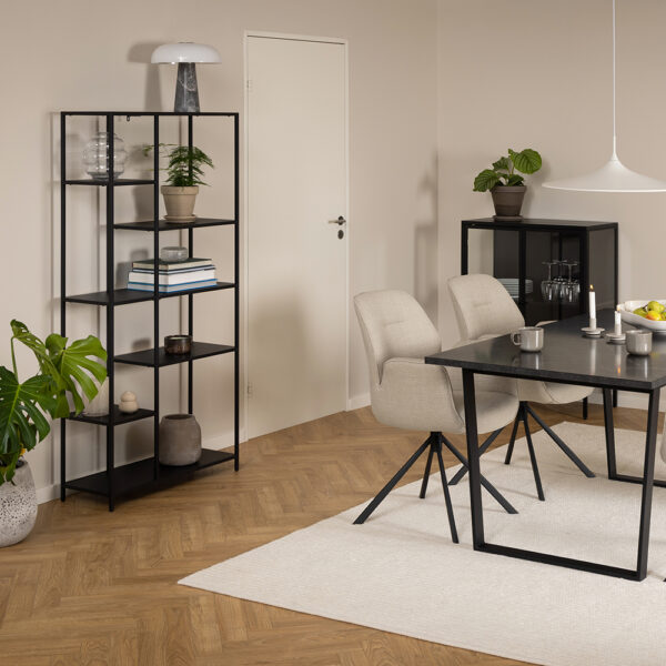 Newland Asymmetrical Bookcase with 6 Shelves in Matt Black | Self Assembly