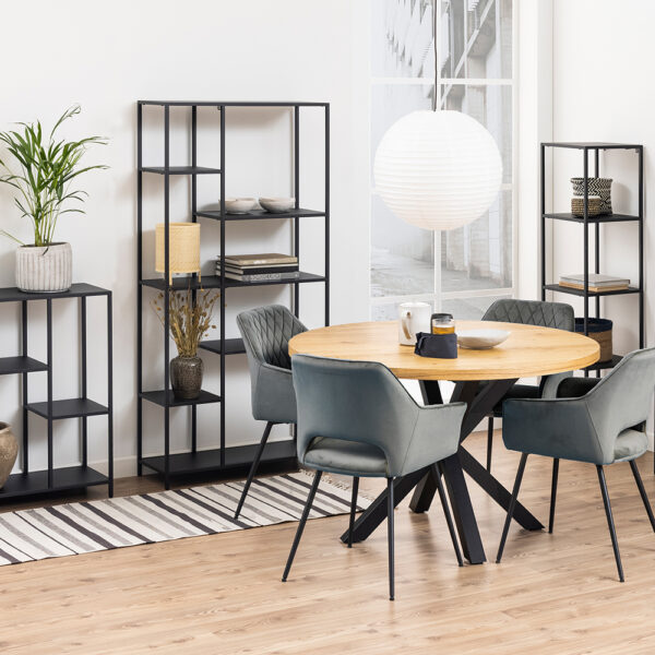 Newland Asymmetrical Bookcase with 6 Shelves in Matt Black | Self Assembly
