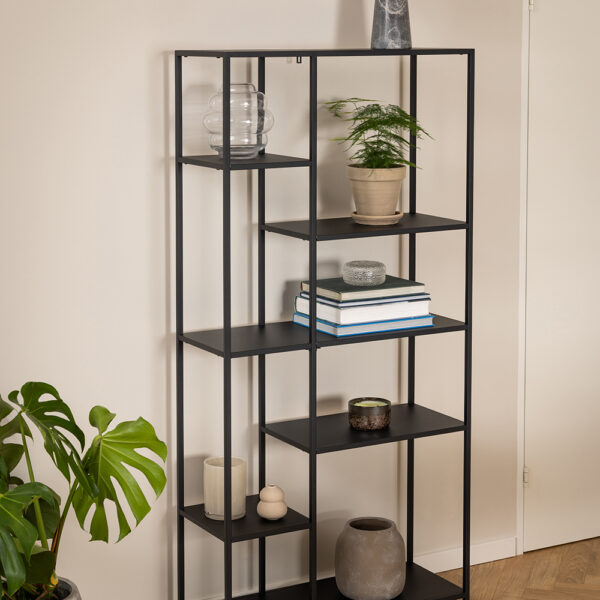 Newland Asymmetrical Bookcase with 6 Shelves in Matt Black | Self Assembly