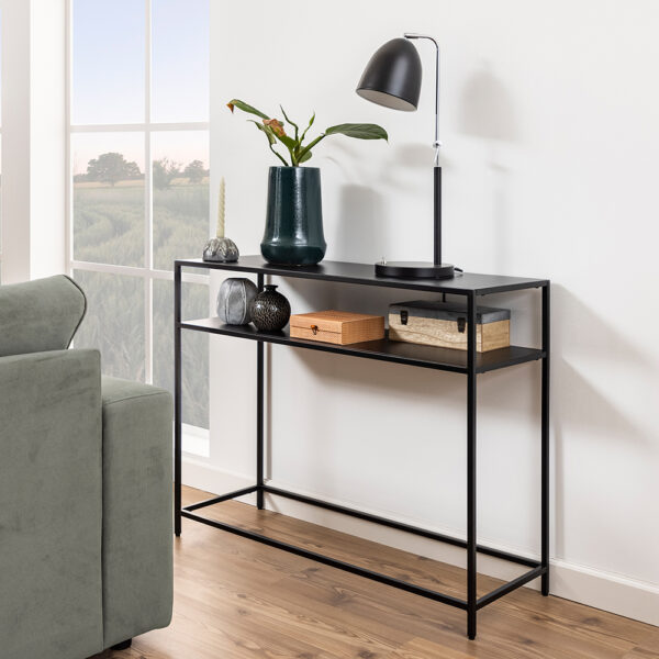 Newland Console Table with Open Shelf in Matt Black | Self Assembly