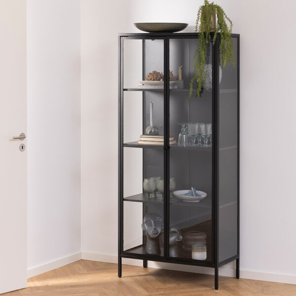 Newland Tall 2 Door Display Cabinet in Matte Black | Self Assembly
