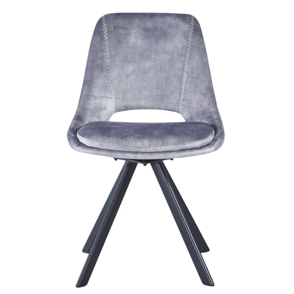 Kasper Light Grey Velvet Swivel Dining Chair - Black Legs | Self Assembly