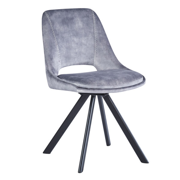 Kasper Light Grey Velvet Swivel Dining Chair - Black Legs | Self Assembly